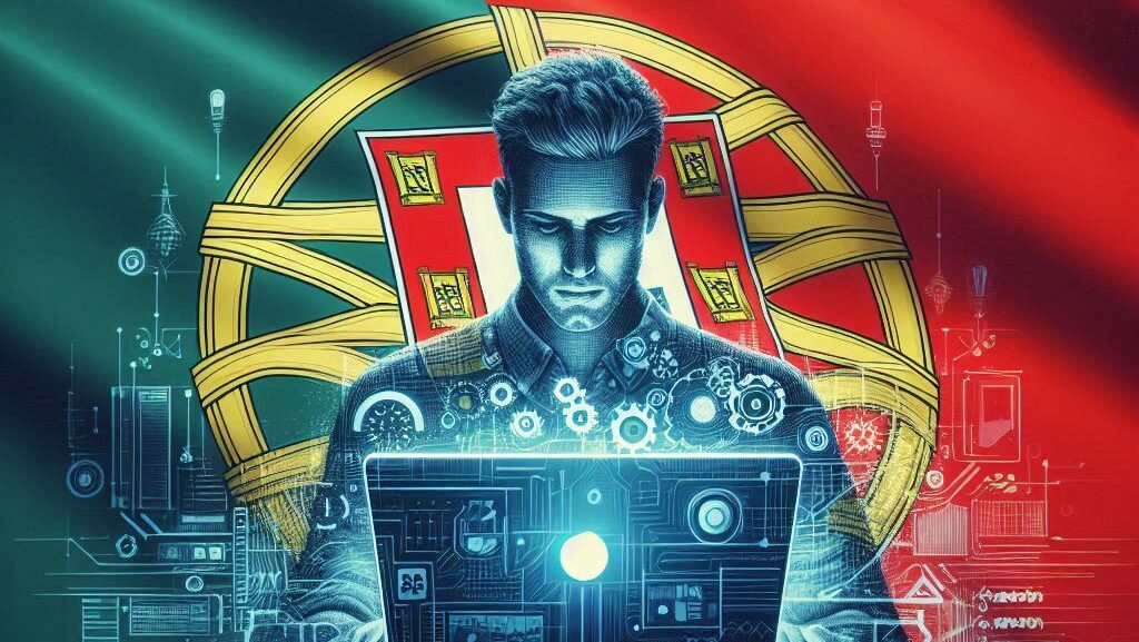 Profissional remoto trabalhando em Portugal com laptop ao ar livre, representando o visto nômade digital Portugal em 2025